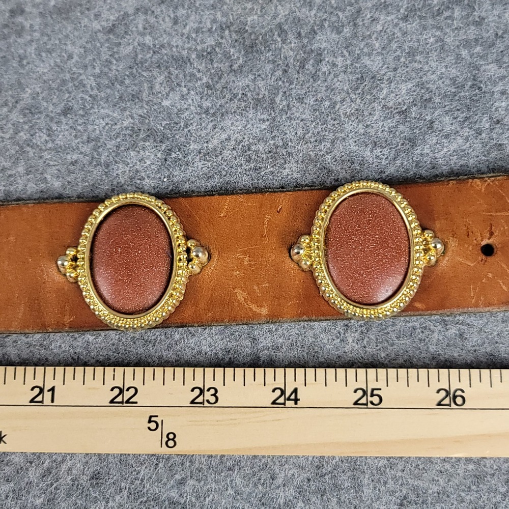 Jacobs Leather Vintage Brown Belt Goldstone Cabochon Concho Plantsville CT 32 - Picture 12 of 13